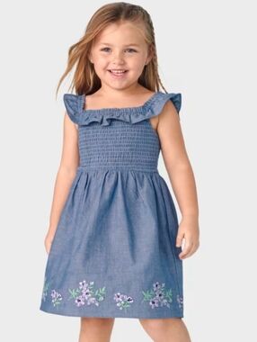 Gymboree Blue Chambray Dress with Purple Floral Trim